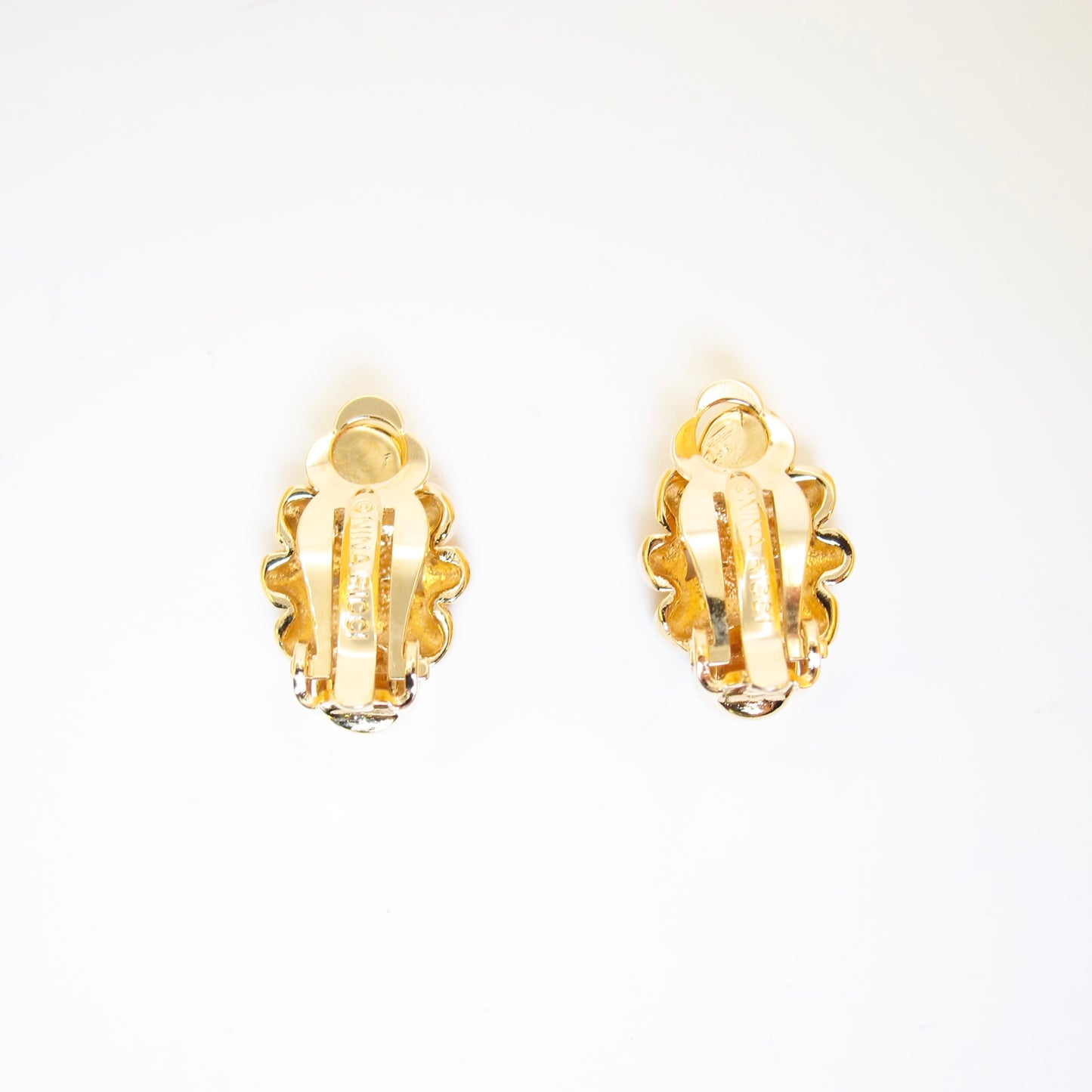 Nina Ricci Vintage Stylish Rhinestone and Golden Clip-on Earrings