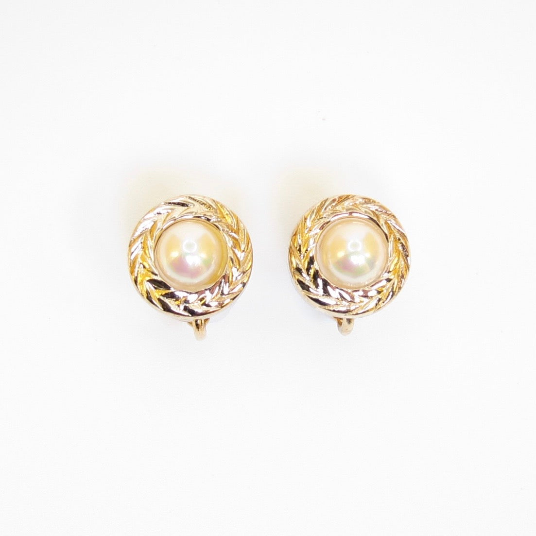 Christian Dior Gold-Tone Round Faux Pearl Clip-On Earrings