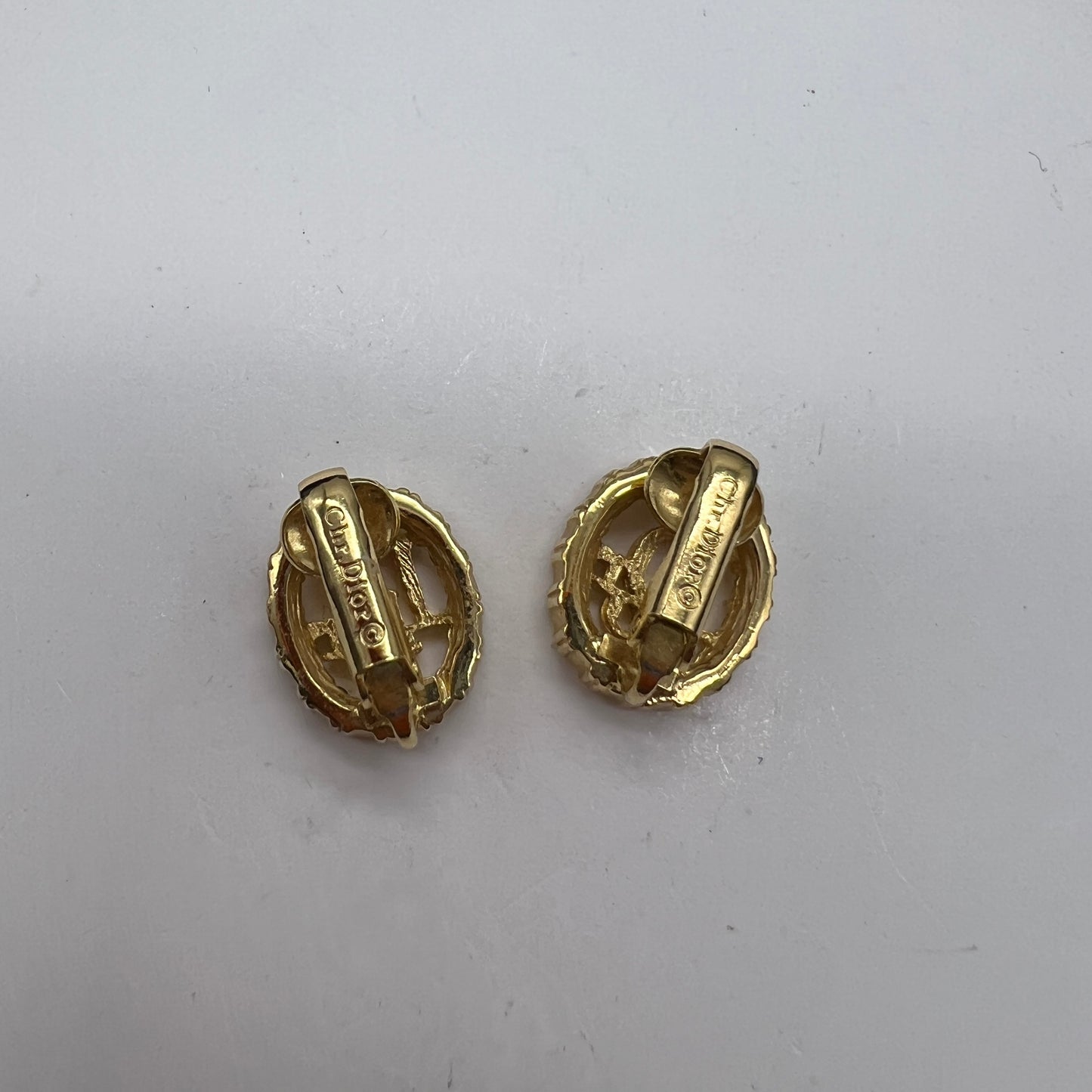 Christian Dior Vintage Rhinestone Golden Clip-On Earrings