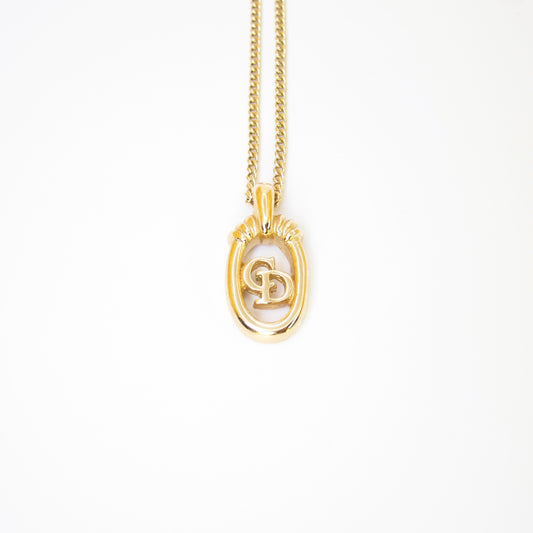 Christian Dior Vintage CD Logo in Oval Shape Golden Necklace