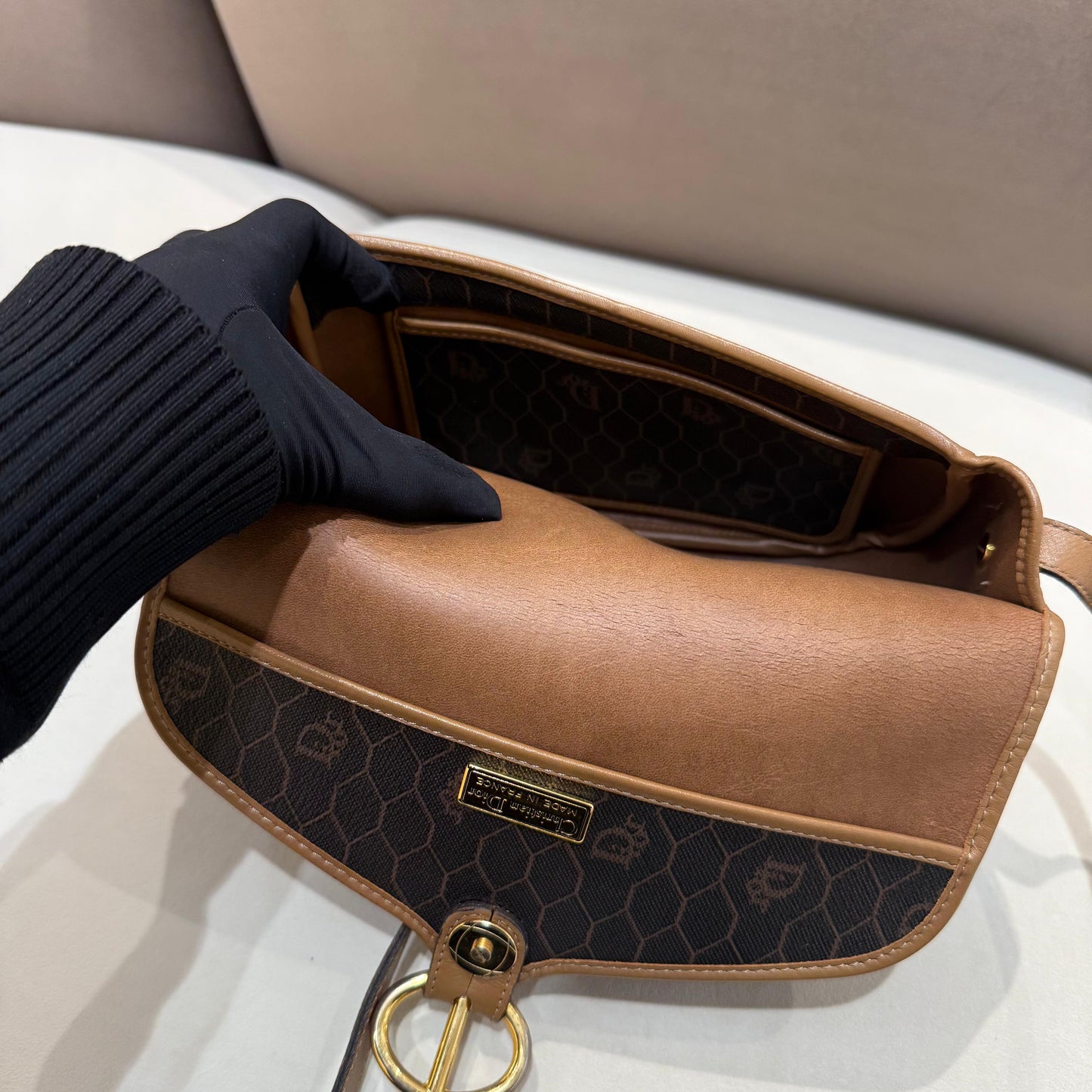 Christian Dior Vintage Monogram Leather Trim Shoulder Bag