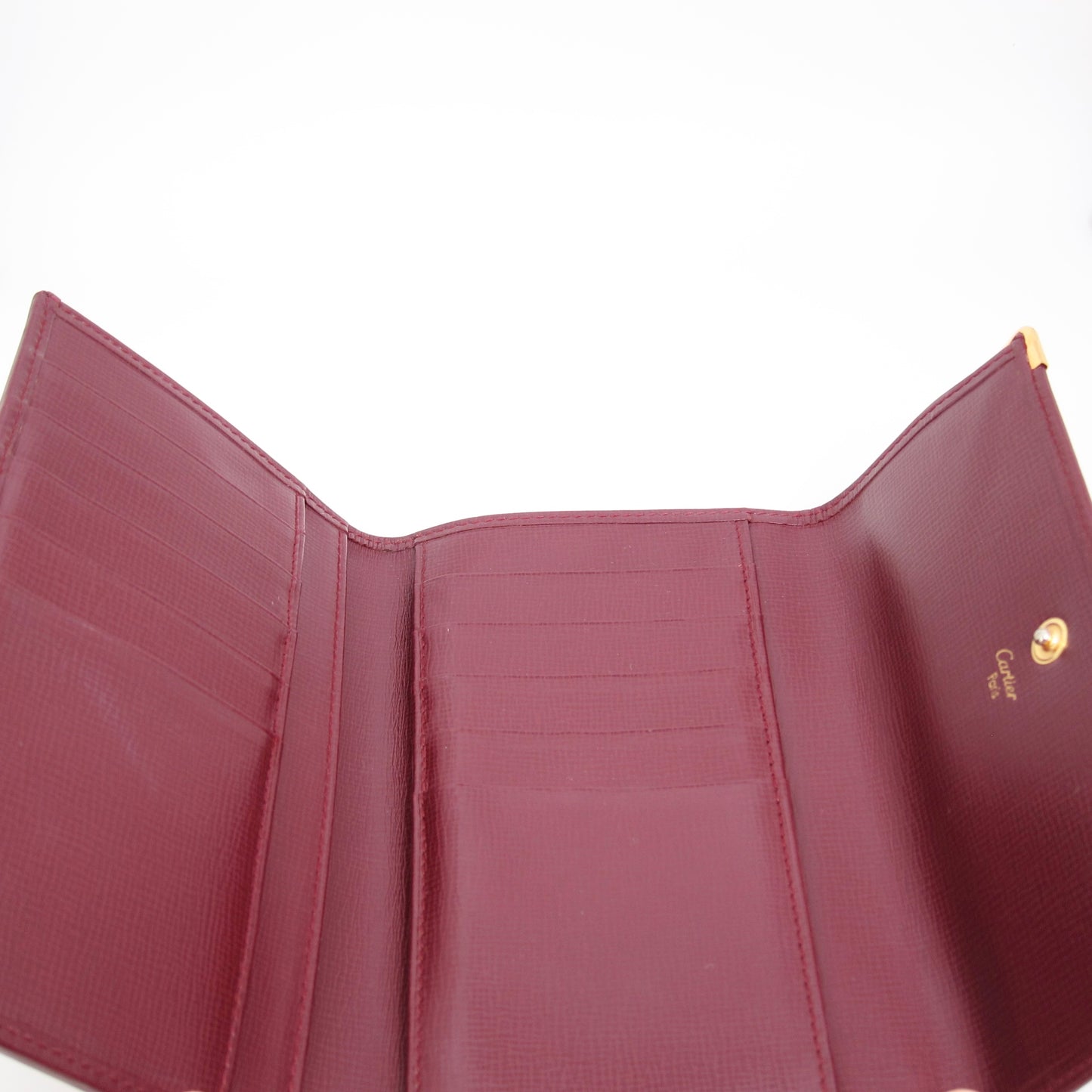 Cartier Vintage Must Line Burgundy Red Tri-Fold Wallet