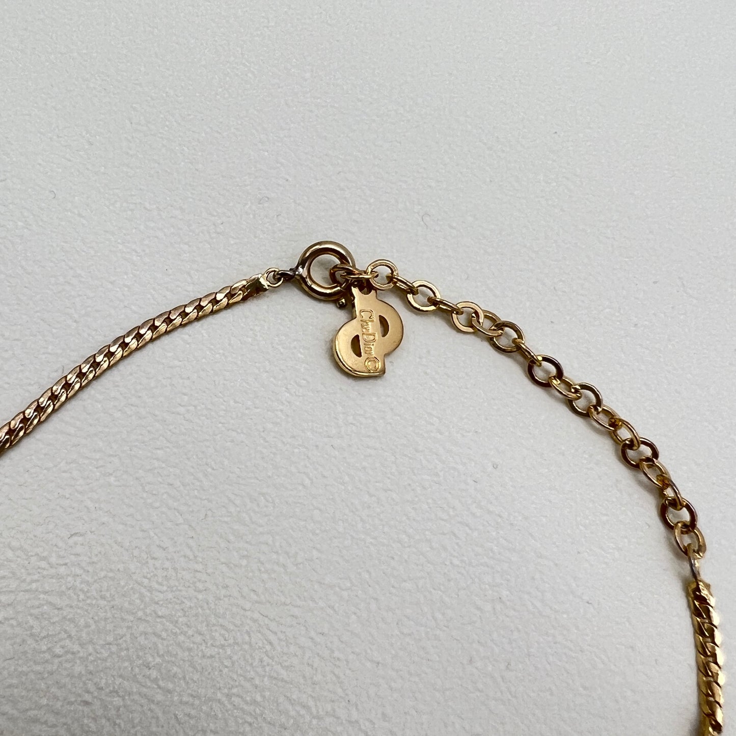 Christian Dior Vintage Leaf Motif Rhinestone Golden Necklac