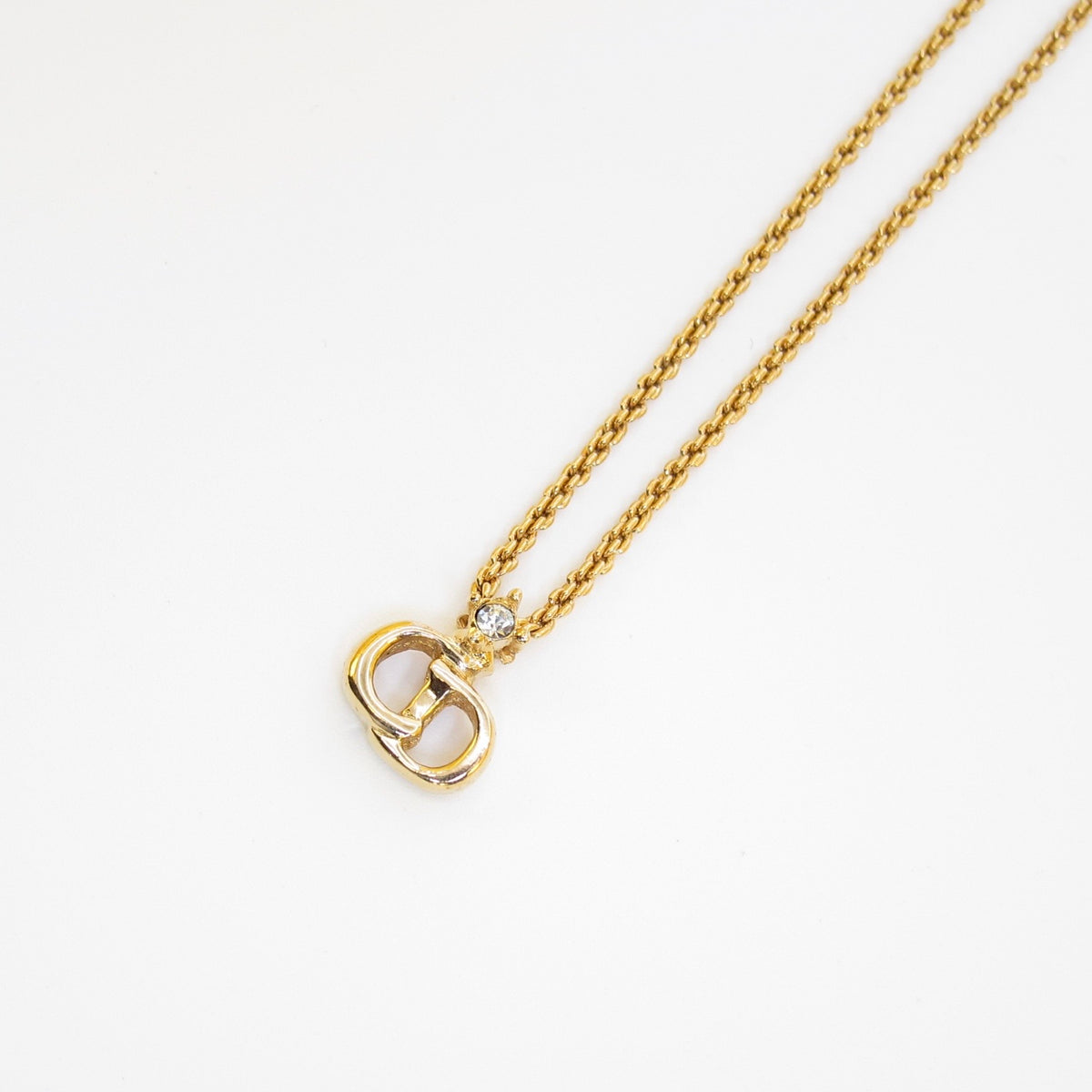 Christian Dior Vintage Interlocking CD Logo Rhinestone Gold-Tone Necklace