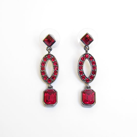 Givenchy Vintage Red Color Stone Geometric Drop Earrings