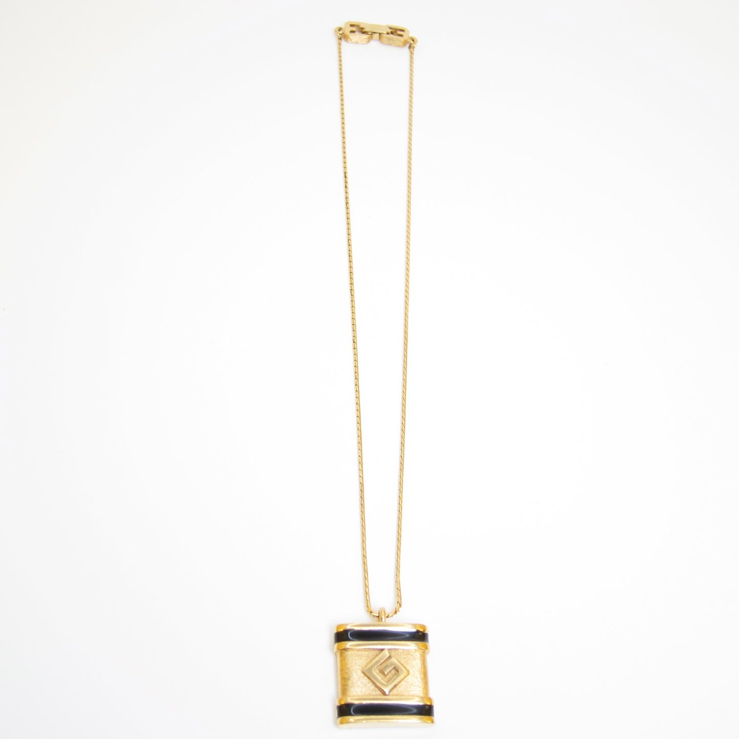 Givenchy Vintage Black Enamel G Pendant Necklace