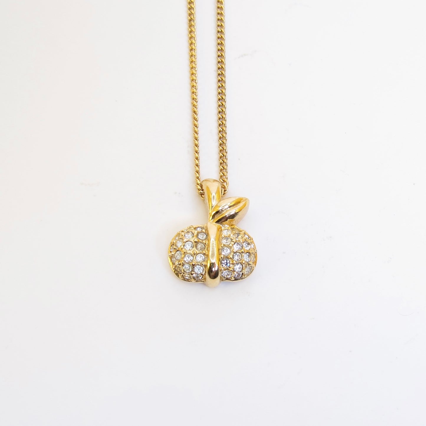 Christian Dior Vintage Apple Motif with Rhinestone Golden Necklace