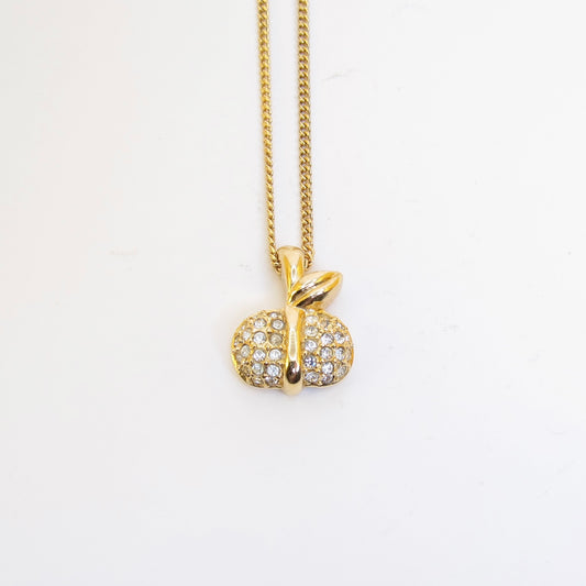 Christian Dior Vintage Apple Motif with Rhinestone Golden Necklace