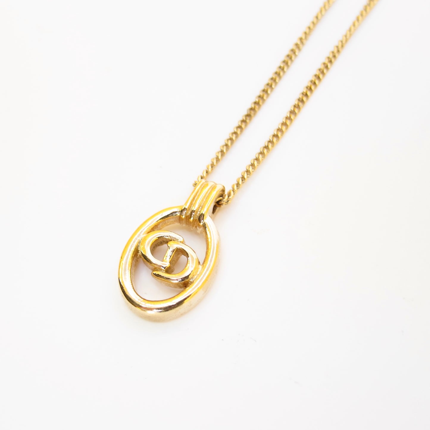 Christian Dior Vintage CD Logo in Oval Shape Golden Necklace