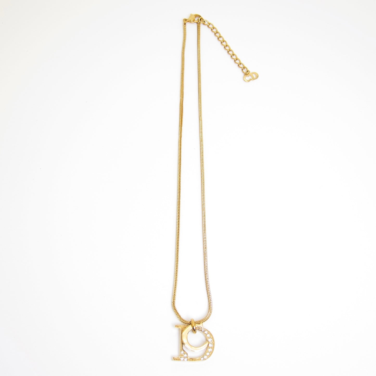 Christian Dior Vintage Crystal D Logo Necklace
