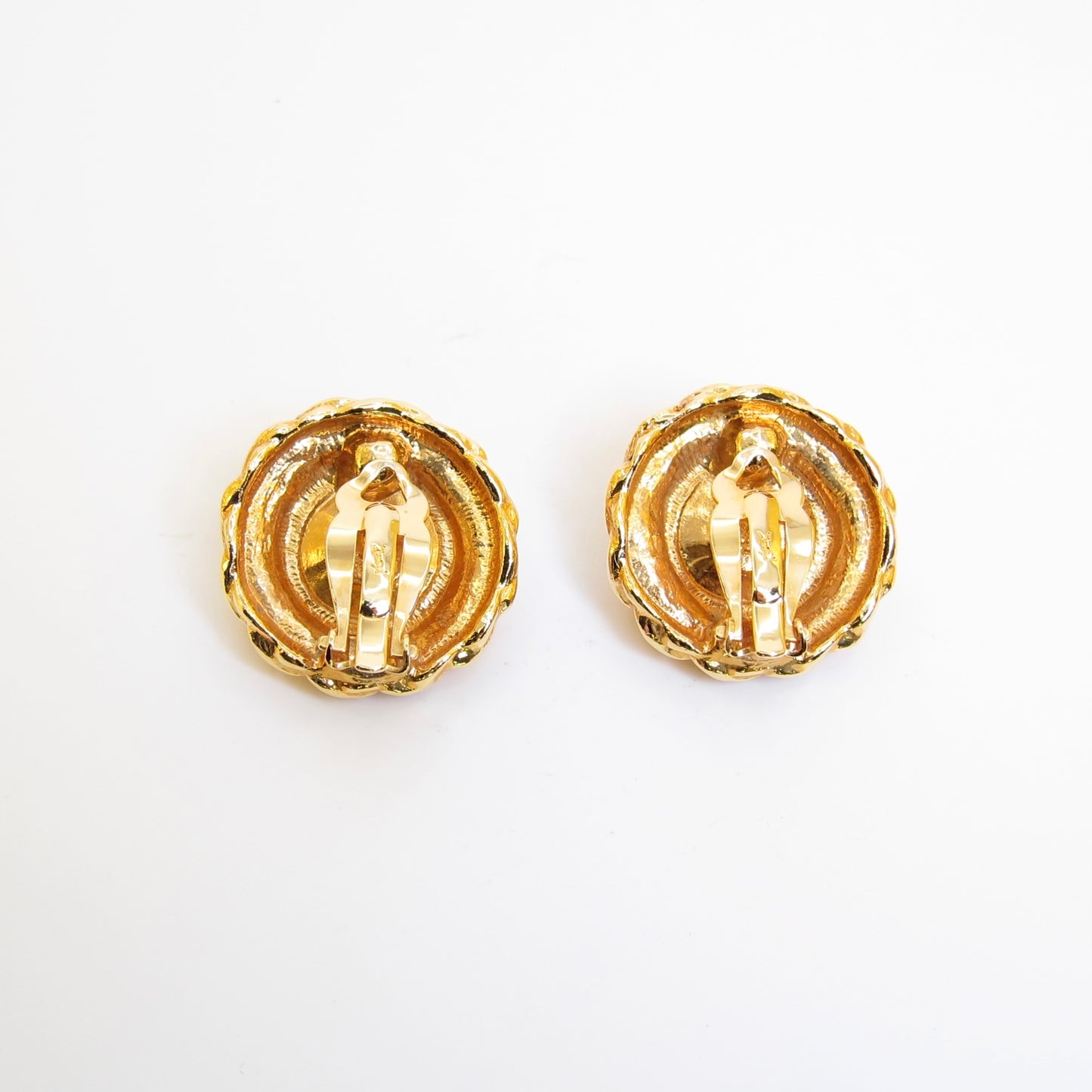 Yves Saint Laurent Vintage Flower Motif with Pearl Golden Clip-on Earrings