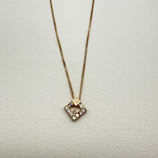 Givenchy Vintage G Logo on Rhombus with Rhinestone Golden Necklace