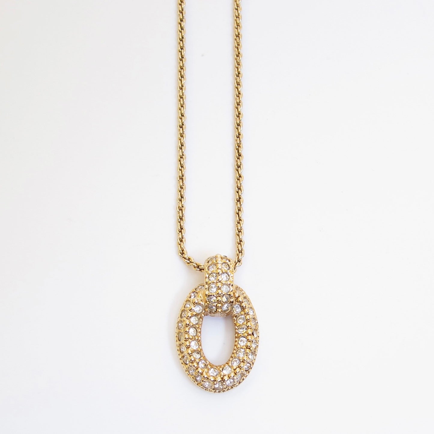 Christian Dior Vintage Letter O with Rhinestone Golden Necklace