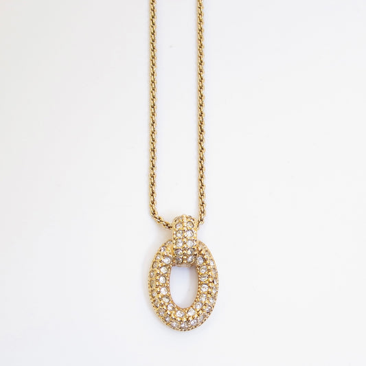 Christian Dior Vintage Letter O with Rhinestone Golden Necklace