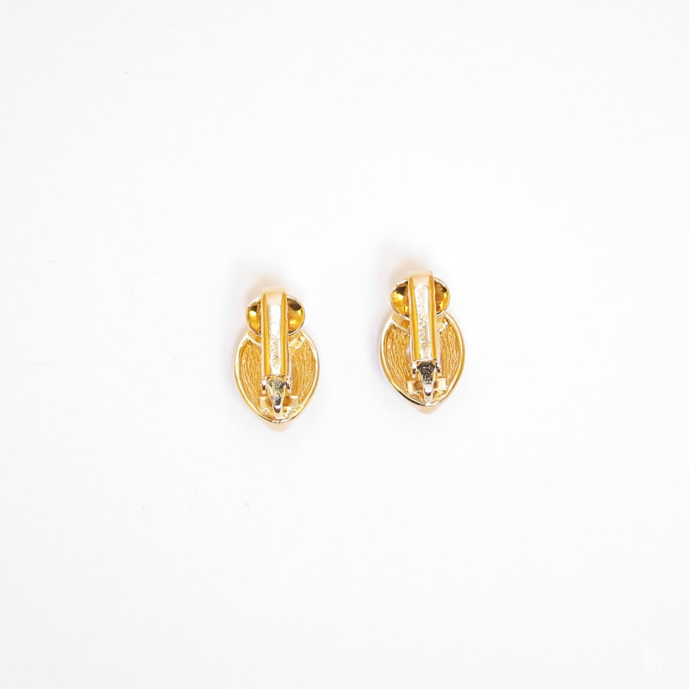 Christian Dior Vintage Oval Shaped with Rhinestone Golden Clip-on Earrings