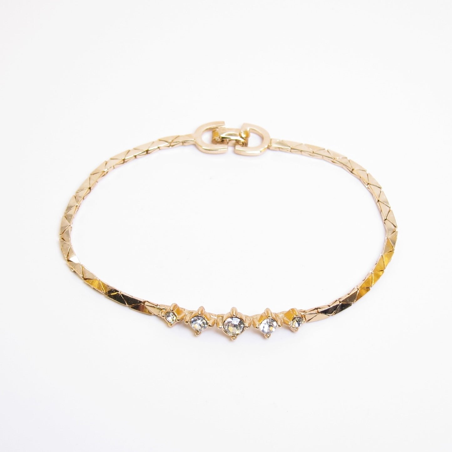 Christian Dior Vintage Rhinestone Motif Golden Bracelet