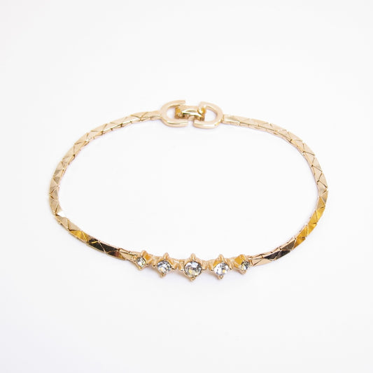 Christian Dior Vintage Rhinestone Motif Golden Bracelet