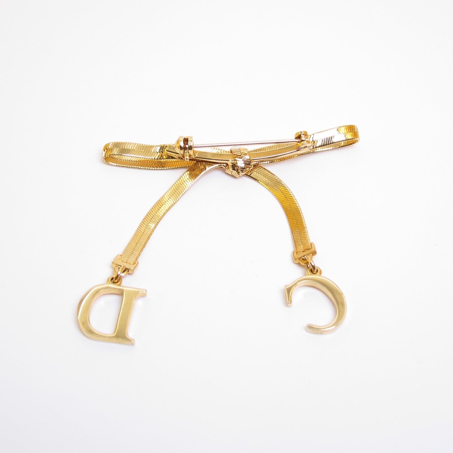 Christian Dior Vintage CD Logo Ribbon Golden Brooch