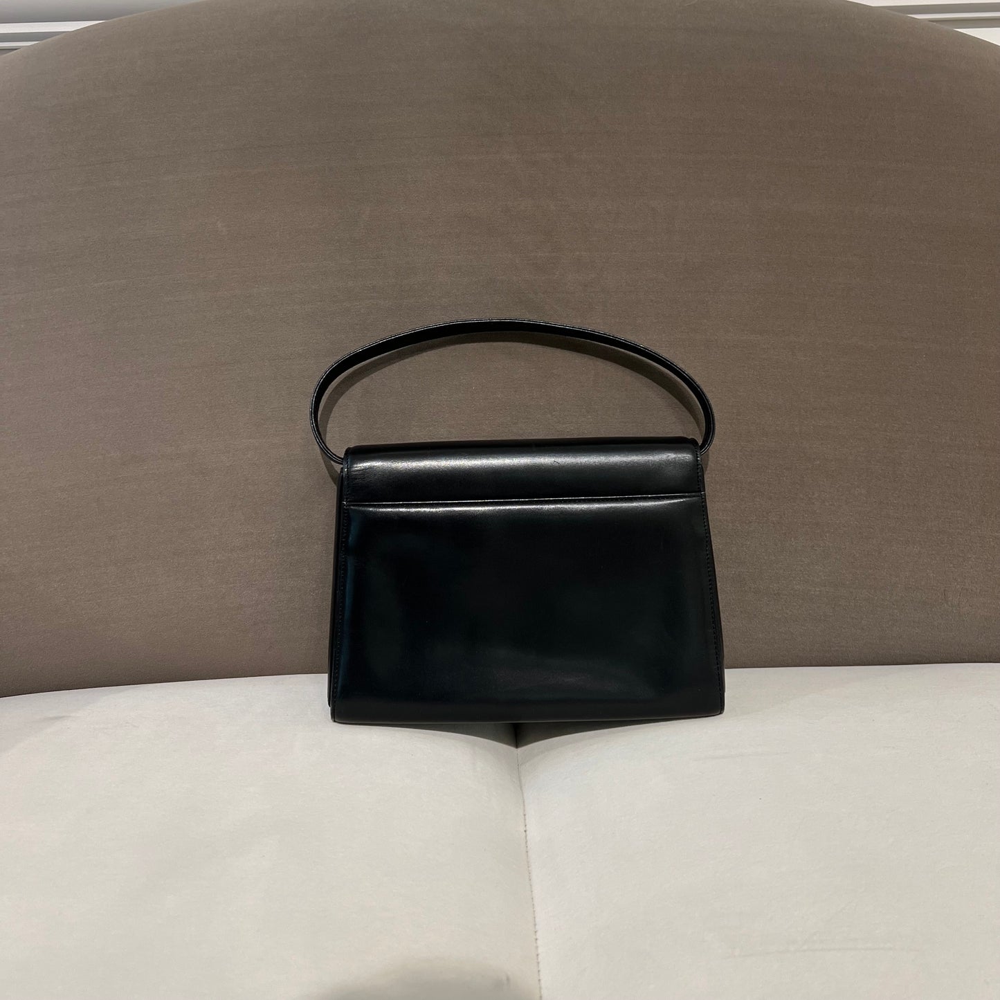 Givenchy Vintage Golden Logo Buckle Black Leather Handbag