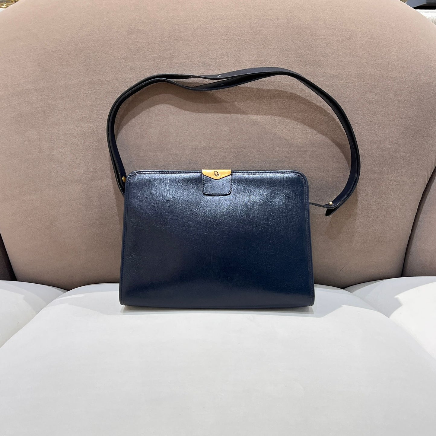 Christian Dior Vintage Navy Leather Shoulder Bag