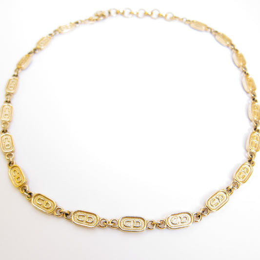 Christian Dior Vintage CD Logo Motif Golden Necklace