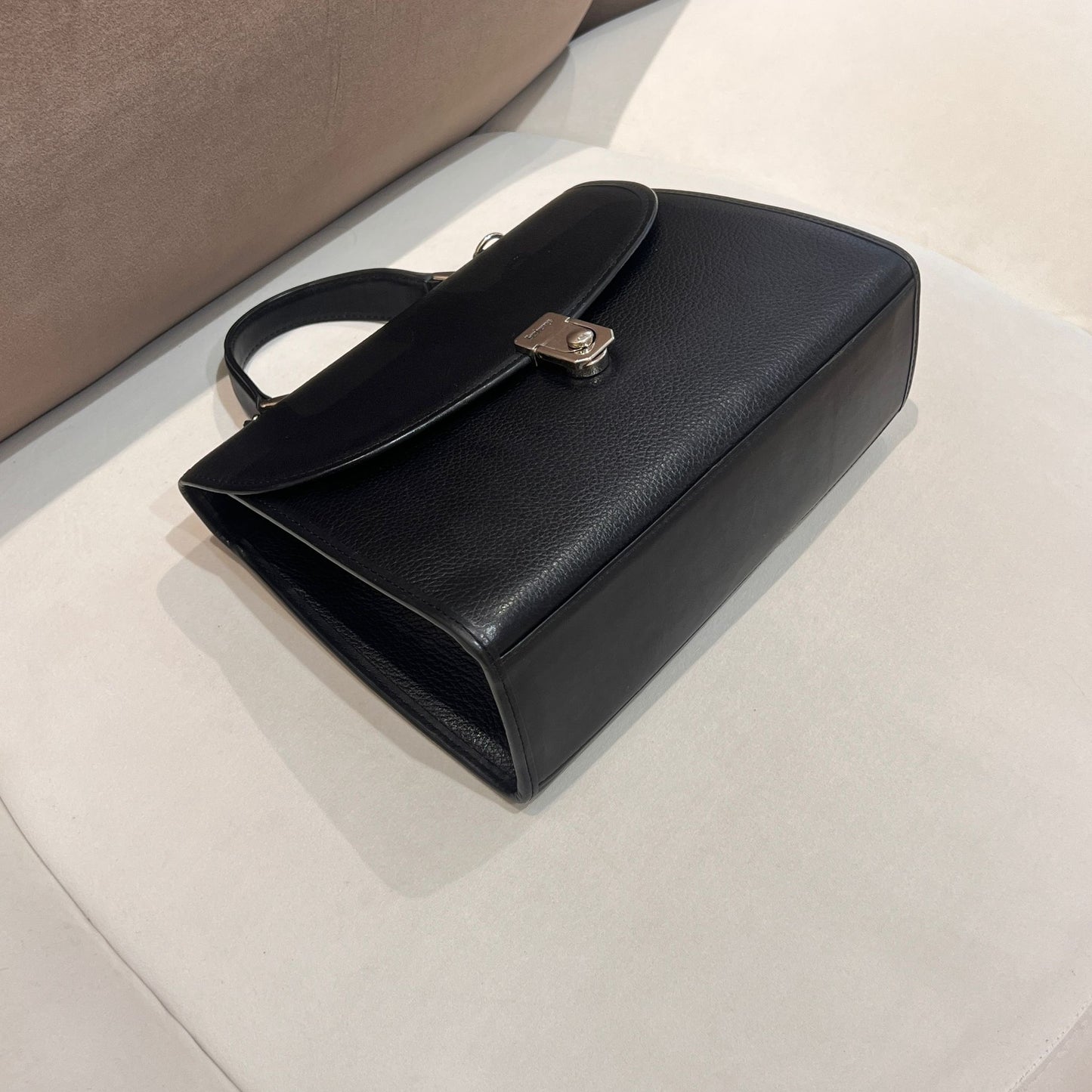 Burberry Vintage Black Grained Leather 2-Way Top Handle Handbag