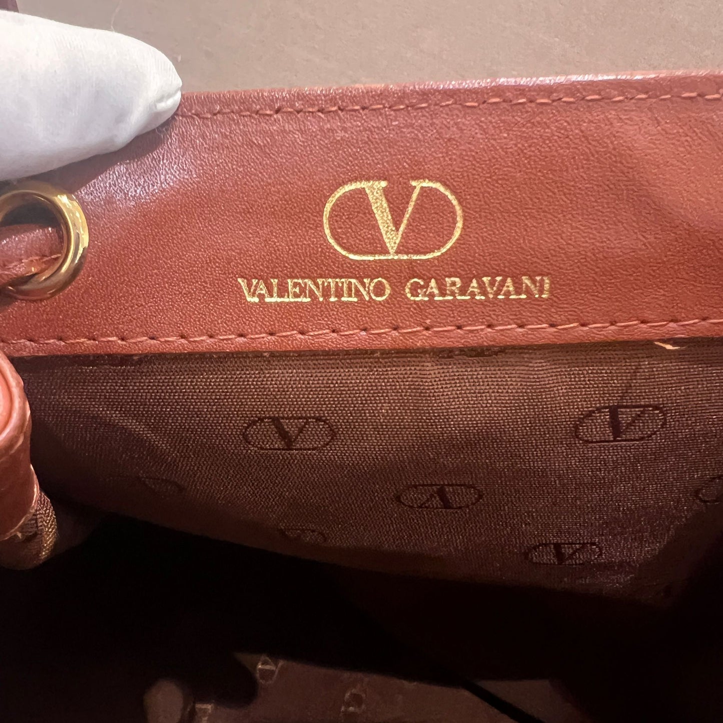 Valentino Garavani Vintage Textured Leather Brown Drawstring Bucket Shoulder Bag