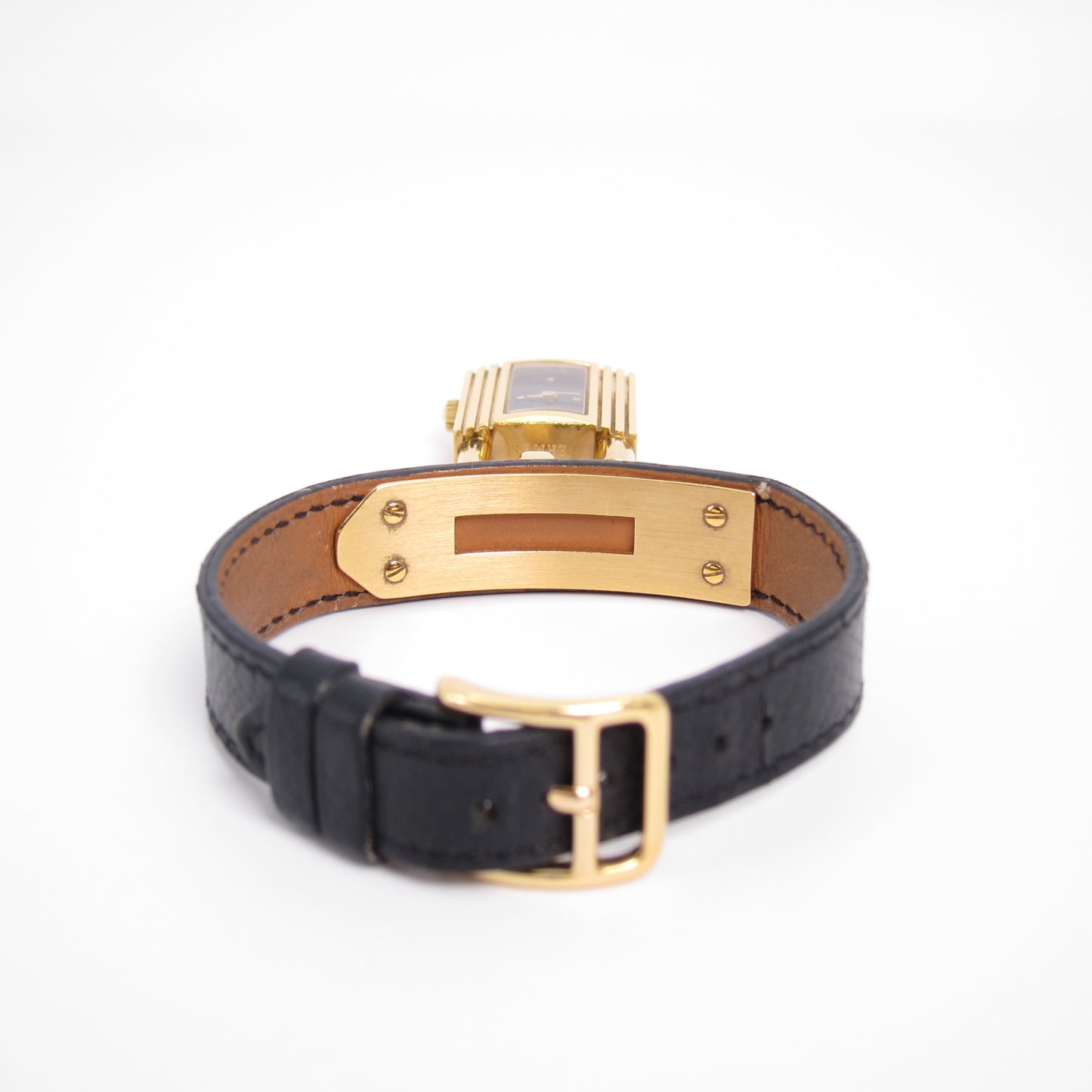 Hermes Vintage Black Face Kelly Watch with Leather Strap