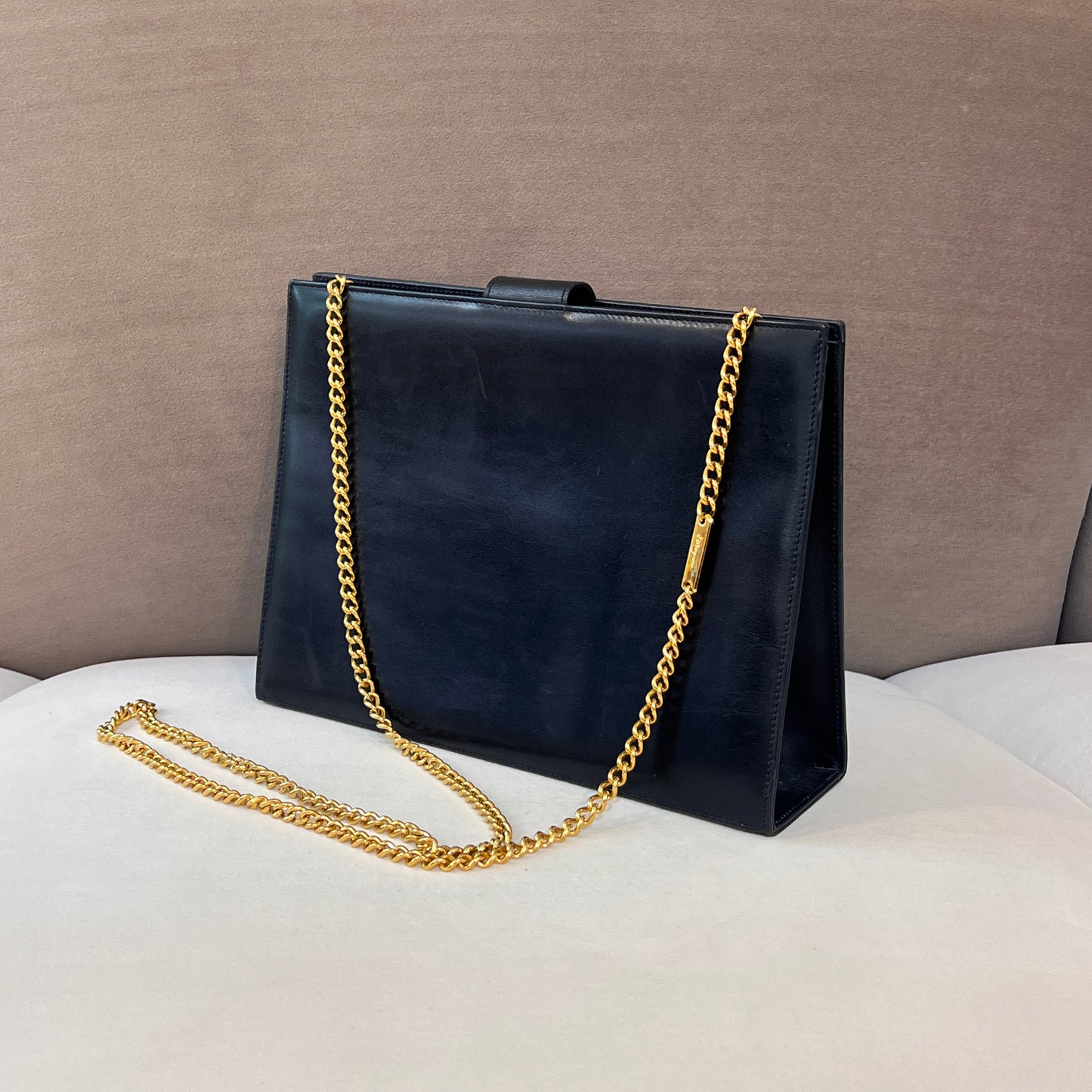 Ferragamo Vintage Black Leather Gold Chain Shoulder Bag