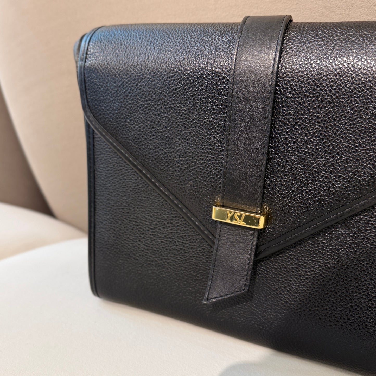 Yves Saint Laurent Golden Buckle Vintage Black Leather Shoulder Bag