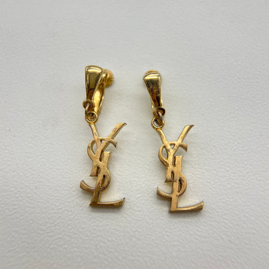 Ysl Logo Golden Clip-On Earrings