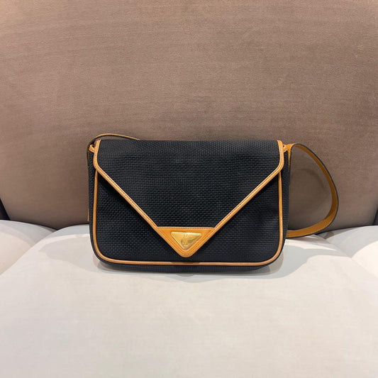 Yves Saint Laurent Vintage Black Canvas Leather Trim Envelope Shoulder Bag