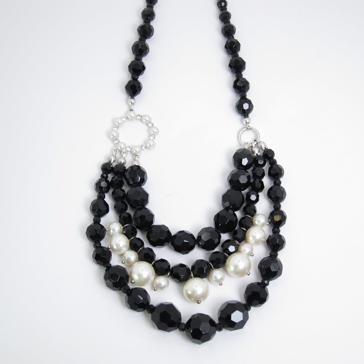 Givenchy Vintage Pearl and Black Color Stone Necklace