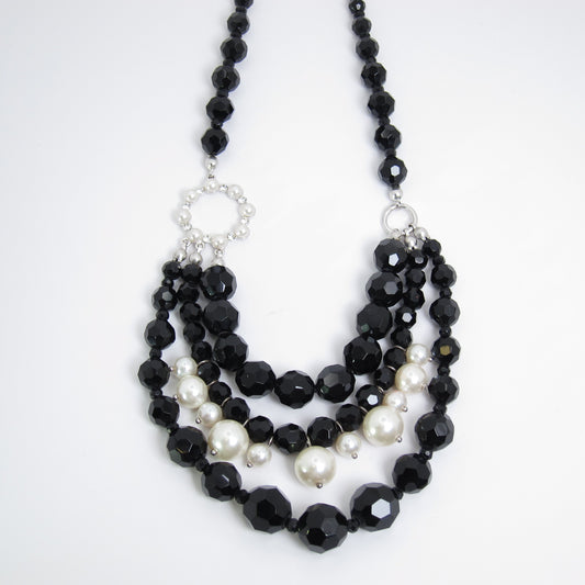 Givenchy Vintage Pearl and Black Color Stone Necklace