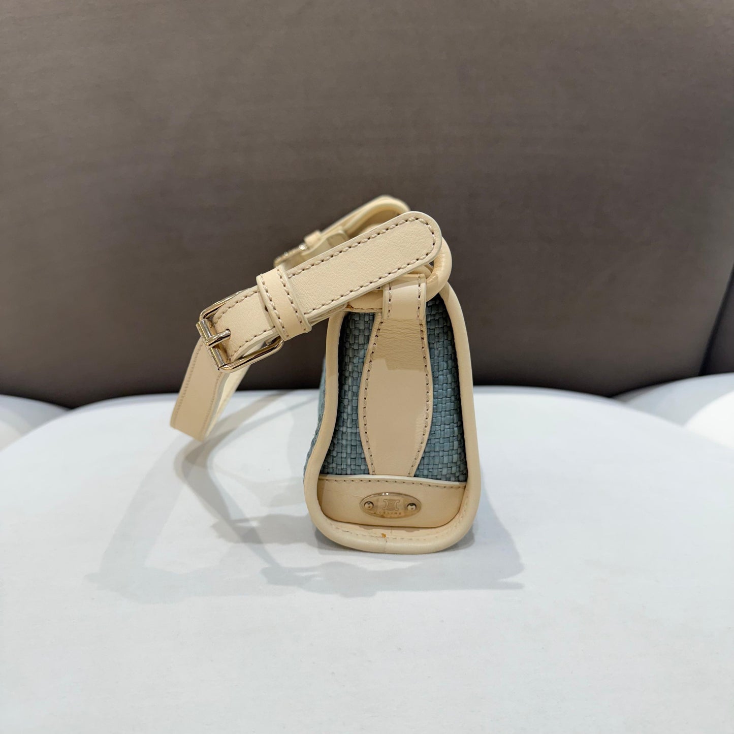 Celine Vintage Light Blue Woven Fabric One Shoulder Bag