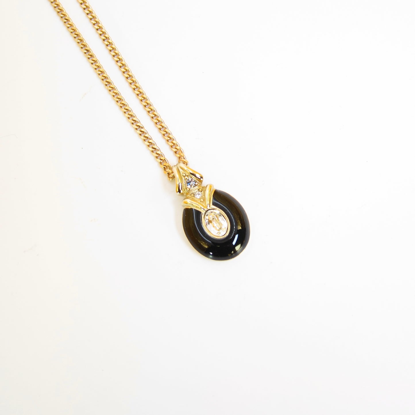 Christian Dior Vintage Oval Shape Black and Rhinestone Golden Necklace