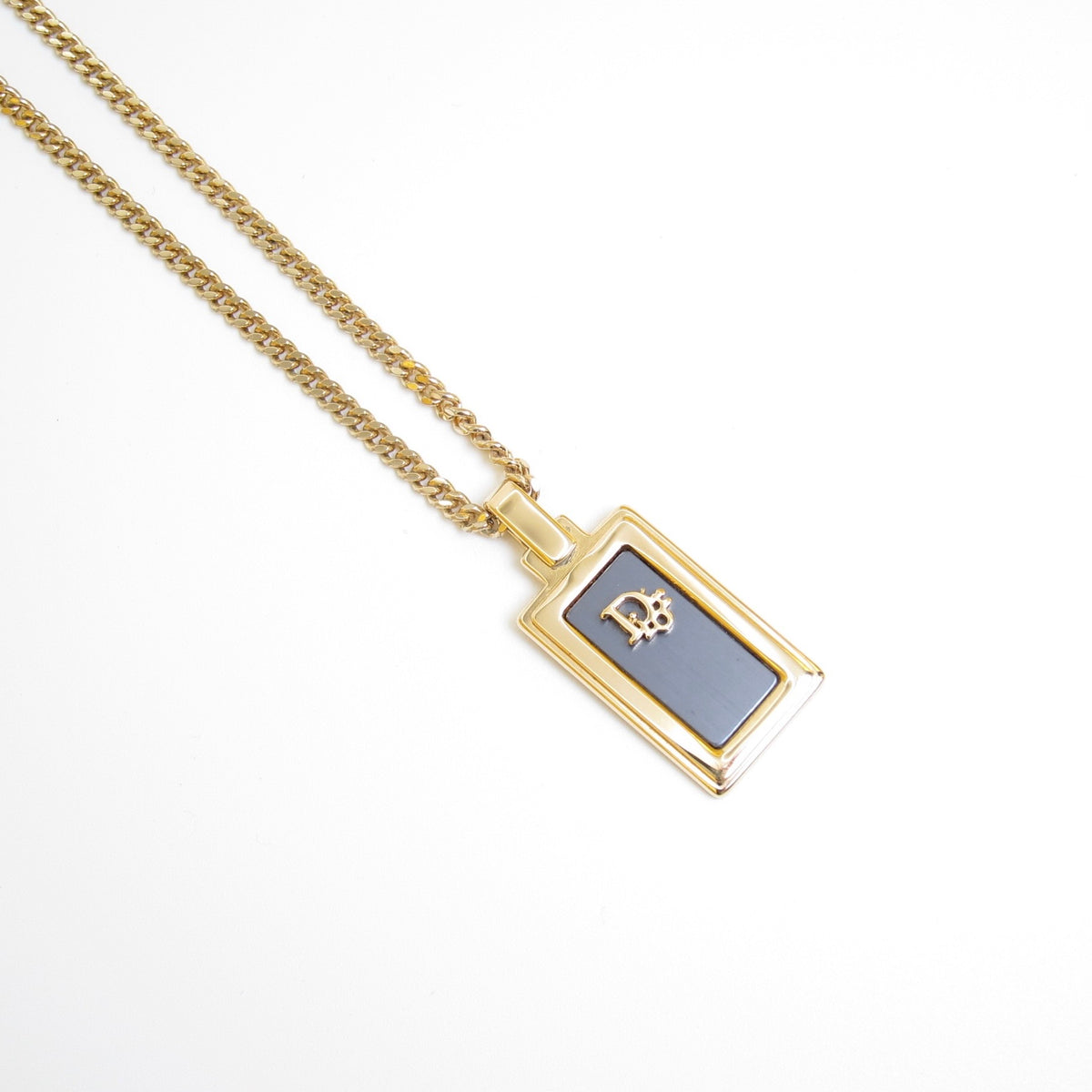 Christian Dior Vintage Black Enamel Oblong CD Logo Gold-Tone Necklace