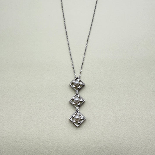 Tasaki Vintage Flower Motif with Pearl 925 Silver Necklace