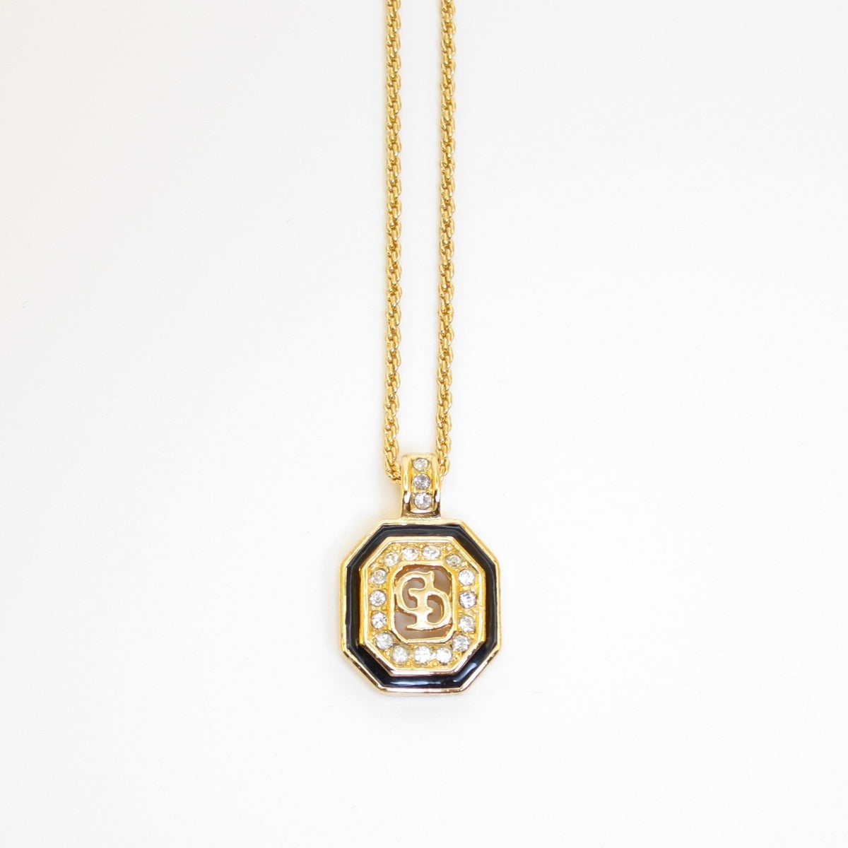 Christian Dior Vintage Octagonal Crystal Logo Necklace