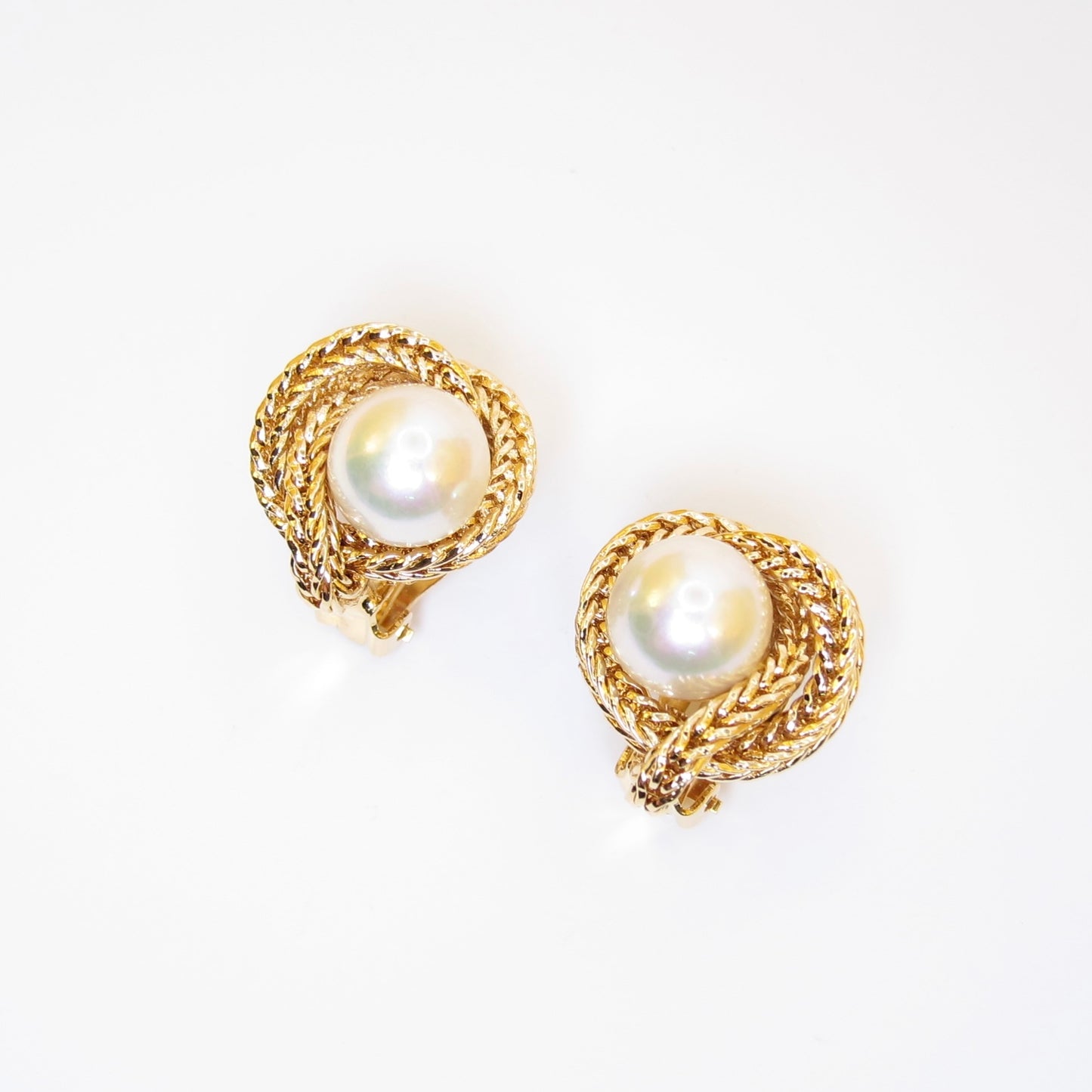 Pierre Balmain Vintage Pearl and Double Rope Twist Golden Clip-on Earrings