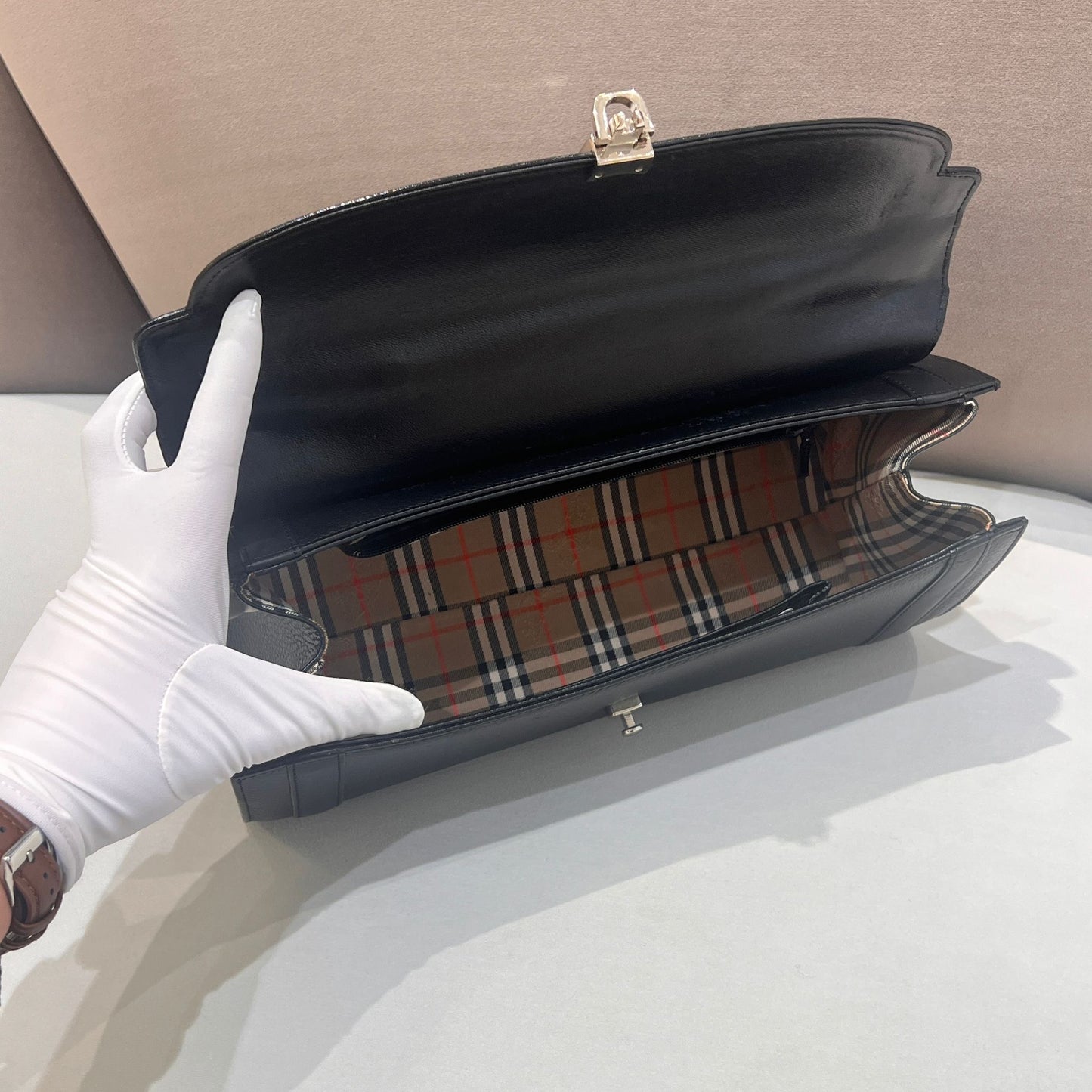 Burberry Vintage Black Grained Leather Cylindrical Top Handle Bag