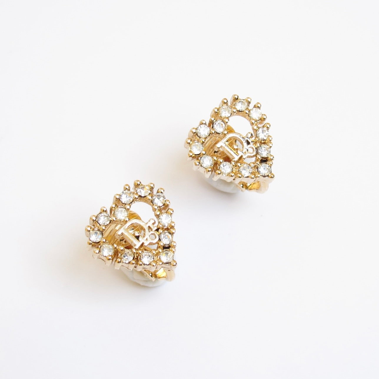 Christian Dior Vintage Dior Logo in Heart Golden Clip-on Earrings