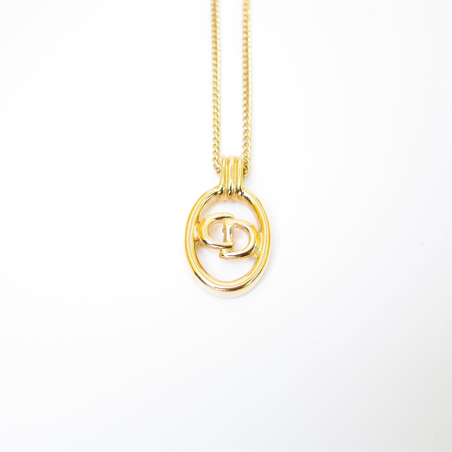Christian Dior Vintage CD Logo in Oval Shape Golden Necklace