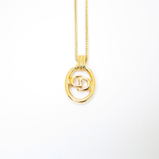Christian Dior Vintage CD Logo in Oval Shape Golden Necklace