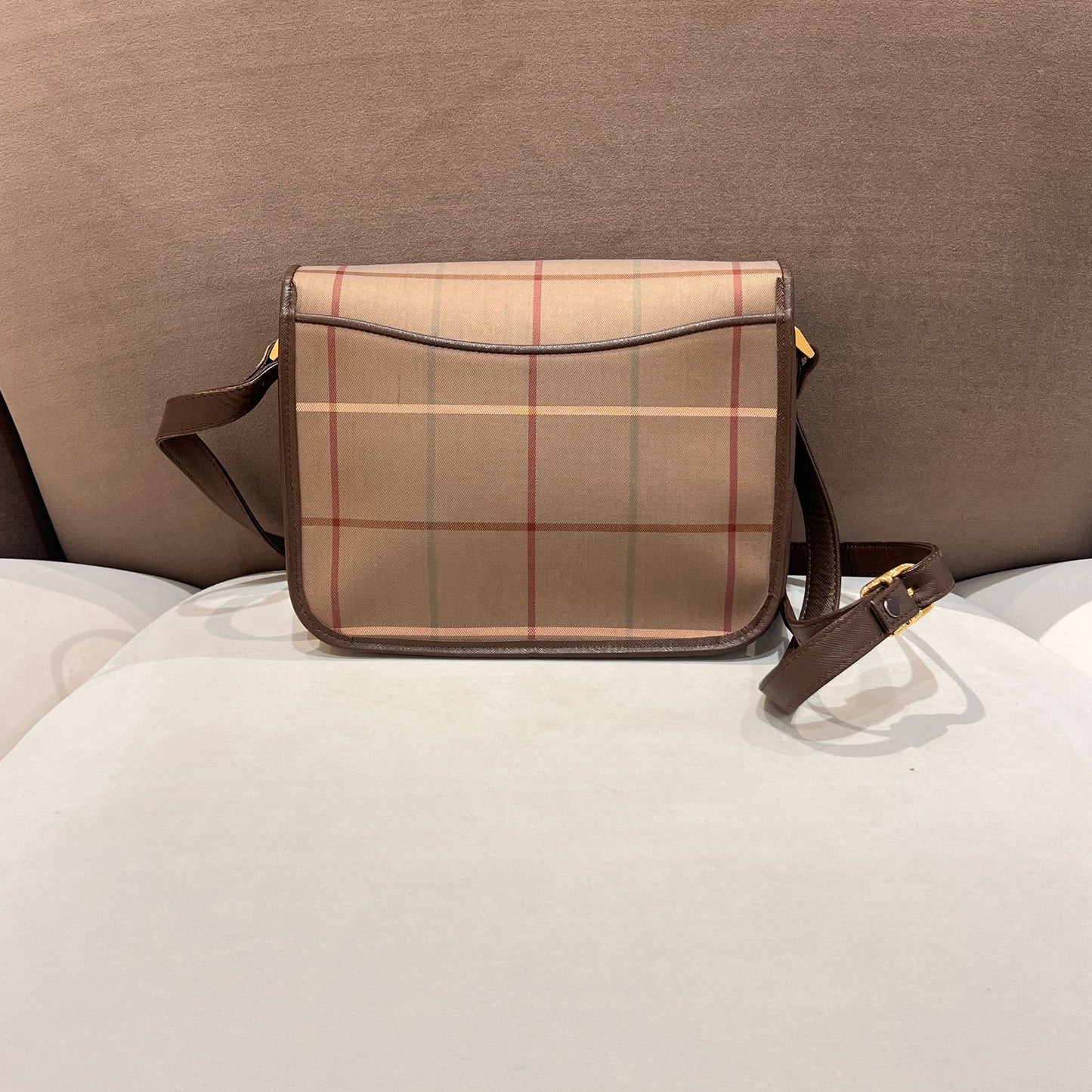 Burberry Vintage Check Canvas Brown Leather Shoulder Bag