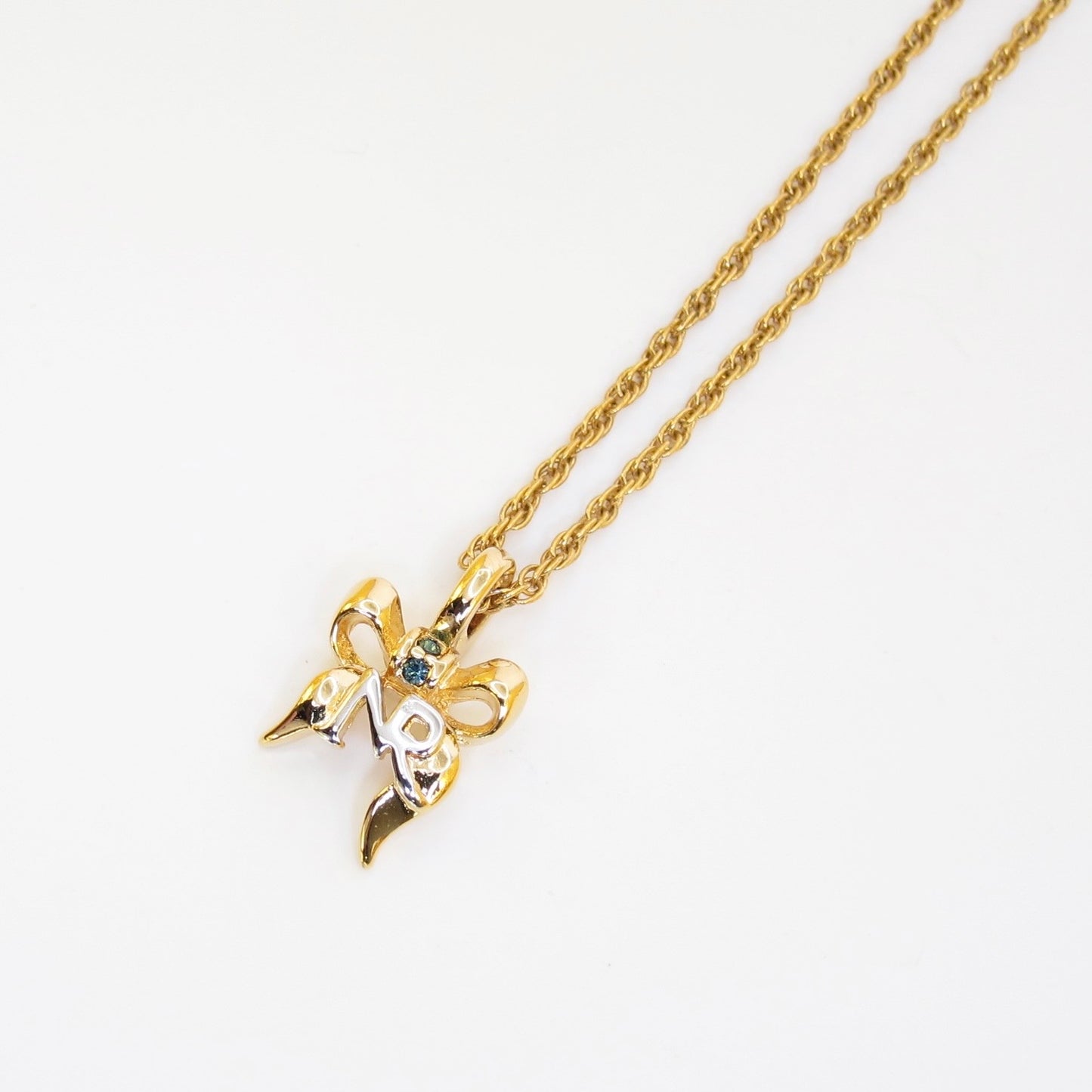 Nina Ricci Vintage NR Logo on Ribbon Golden Necklace