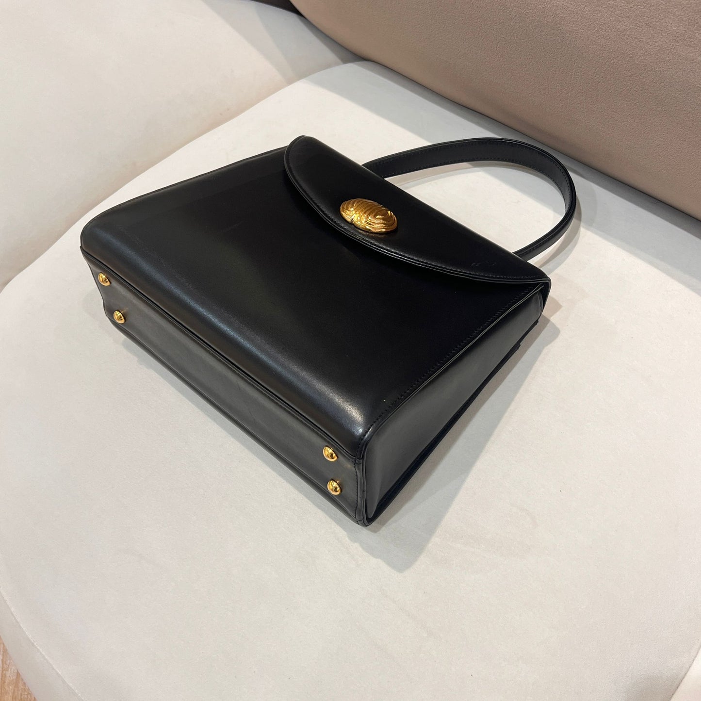 Givenchy Vintage Black Leather Top Handle Structured Handbag