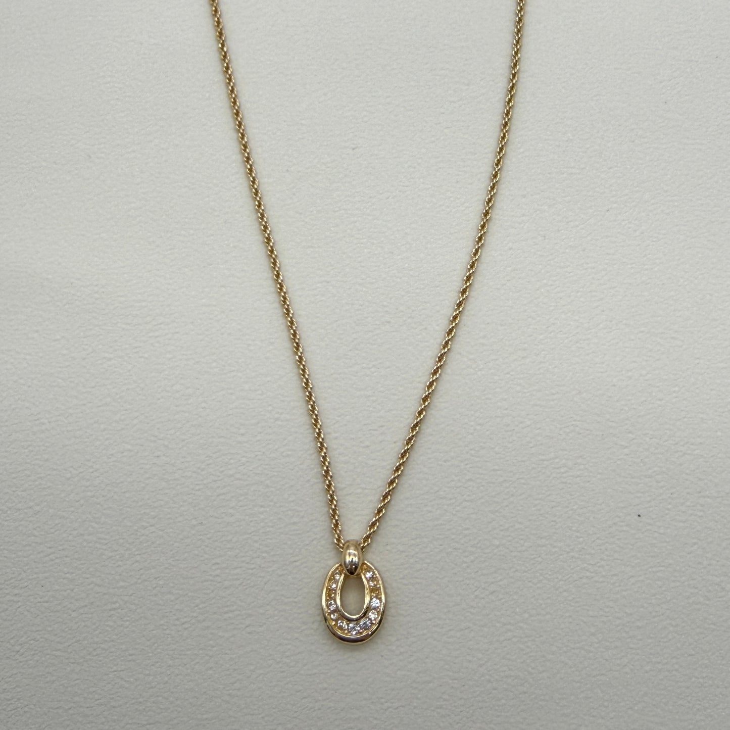 Christian Dior Vintage Oval Shape with Rhinestone Golden Necklace