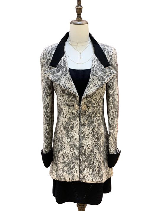 Chanel Paris À Rome Monochrome Lace Cropped Jacket Size 40