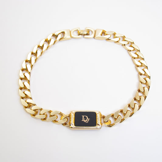 Christian Dior Vintage Dior Logo on Rectangle Black and Golden Bracelet